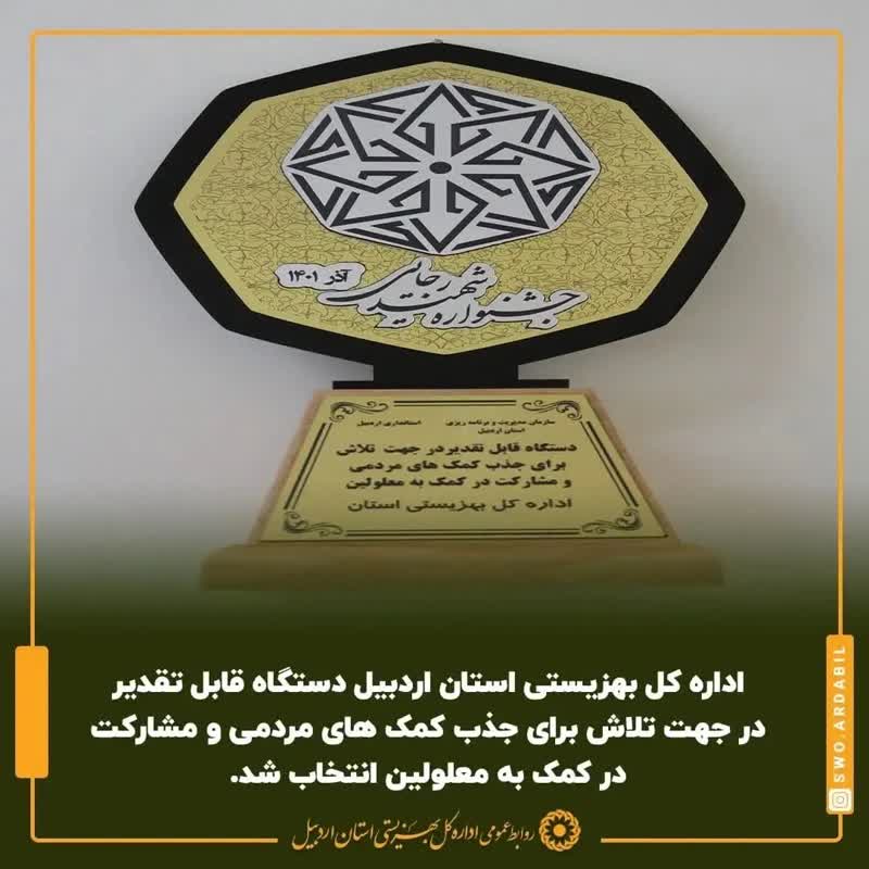 کسب رتبه برتر در جشنواره شهید رجایی توسط بهزیستی استان اردبیل
